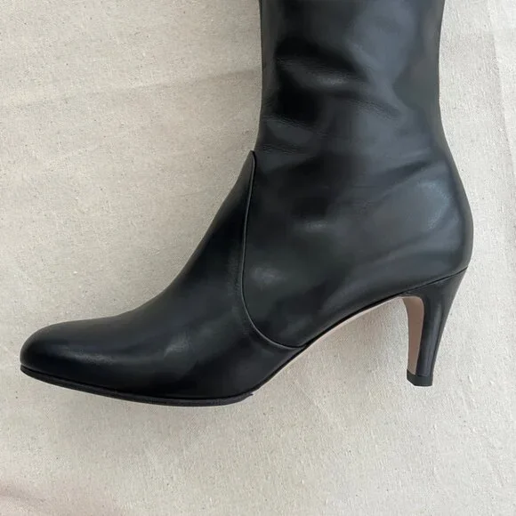 Salvatore Ferragamo | Knee-Length Heel Leather Boots - Sz US 9 / Dark Chocolate - Picture 6 of 12